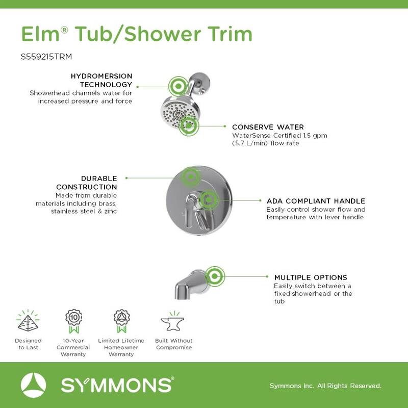 Symmons S559215TRM Birch Tub and Shower Trim Package with 1.5 GPM