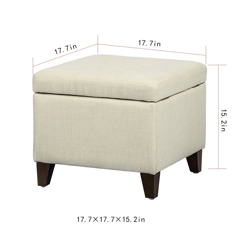 Adeco Square Fabric Storage Ottoman with Tufted Flip Top