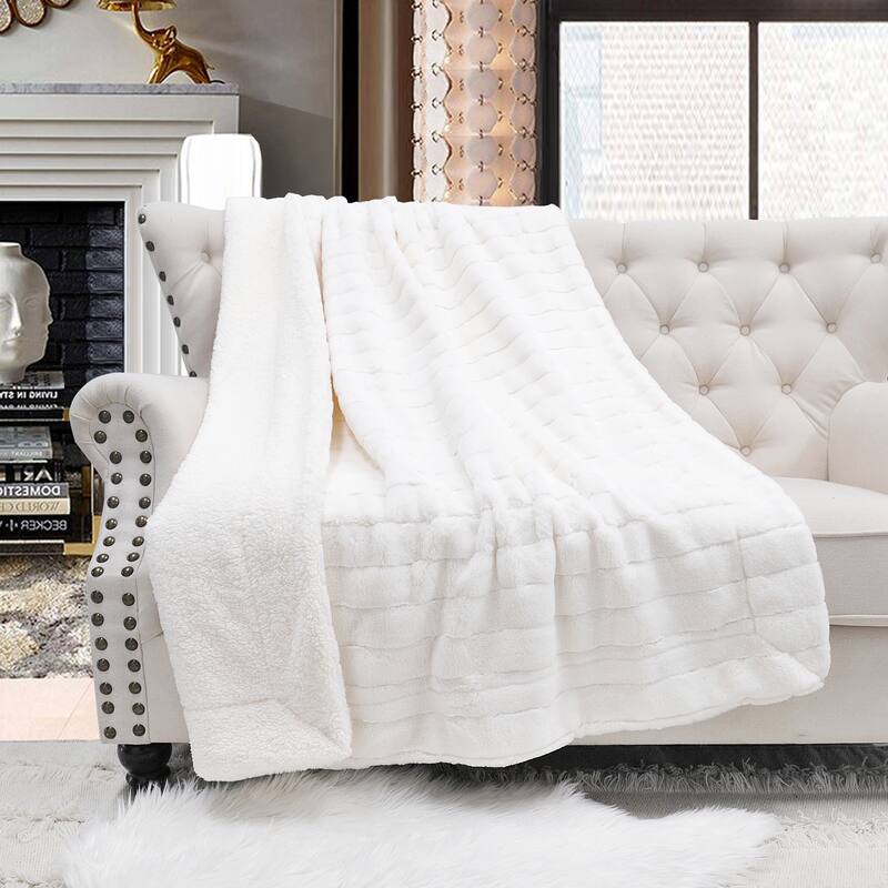 Solid Color SuperMink FauxFur Throw - 50" x 60" - Bright White