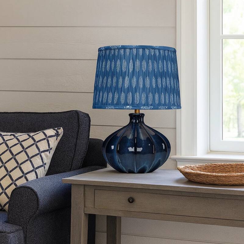 Resy Accent Table Lamp, Cotton Classic Royal Blue White Shade, 20 Inch