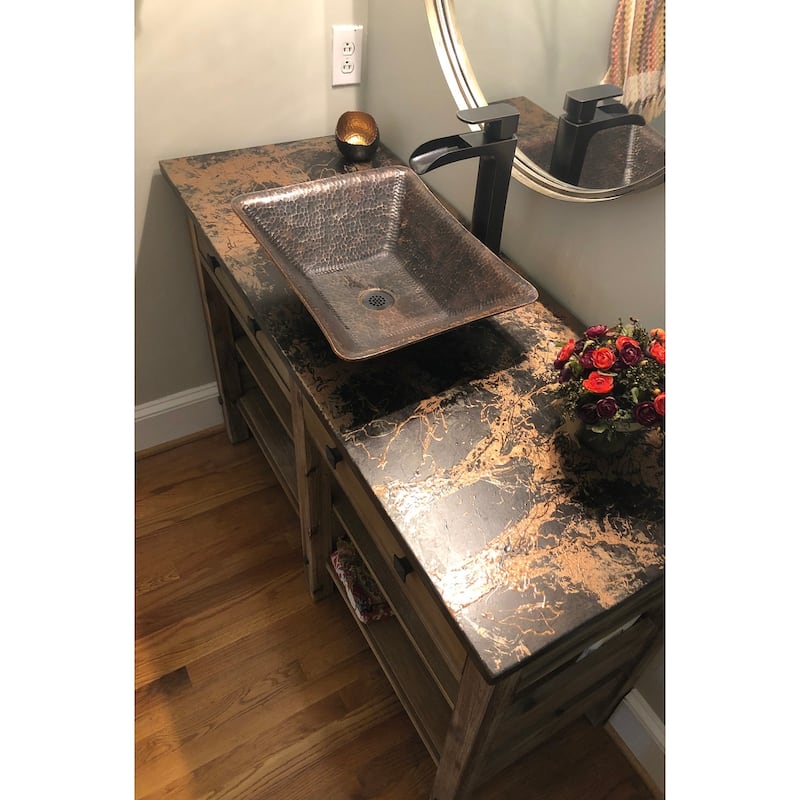 17-in Rectangle Hand Forged Old World Copper Vessel Sink (PVREC17)
