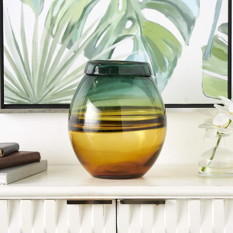 Glass Handmade Ombre Decorative Vase with Yellow Base - Green - Roche River Decor