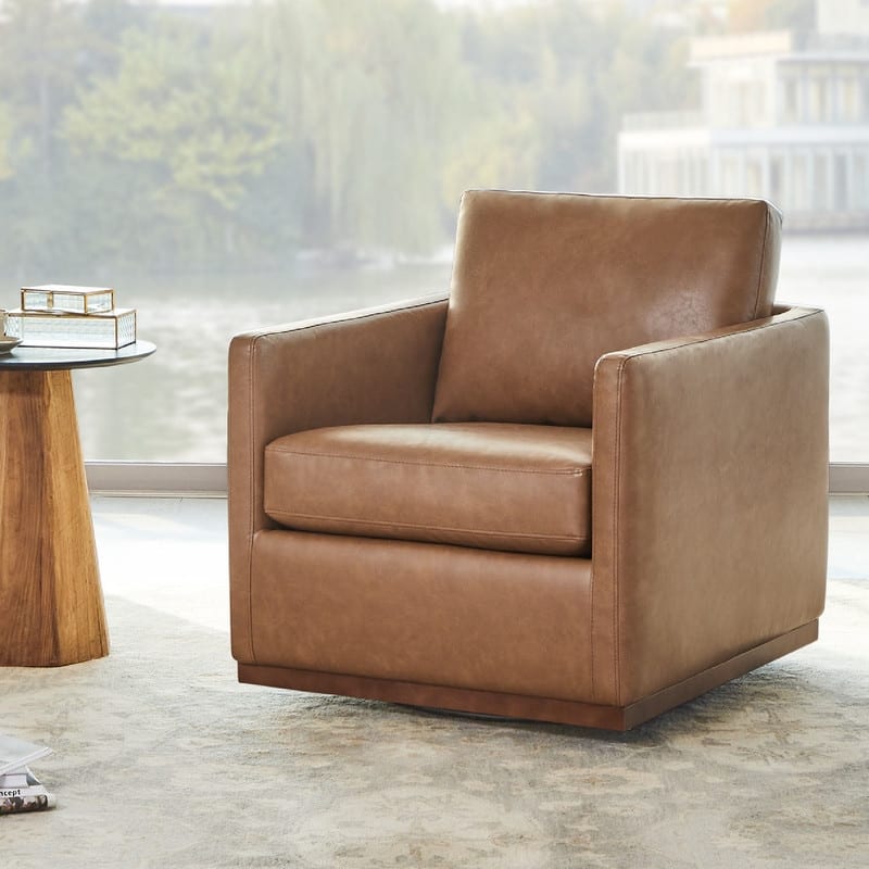 Spruce & Spring Shane Modern Swivel Accent Arm Chair - Single - Brown-Leather