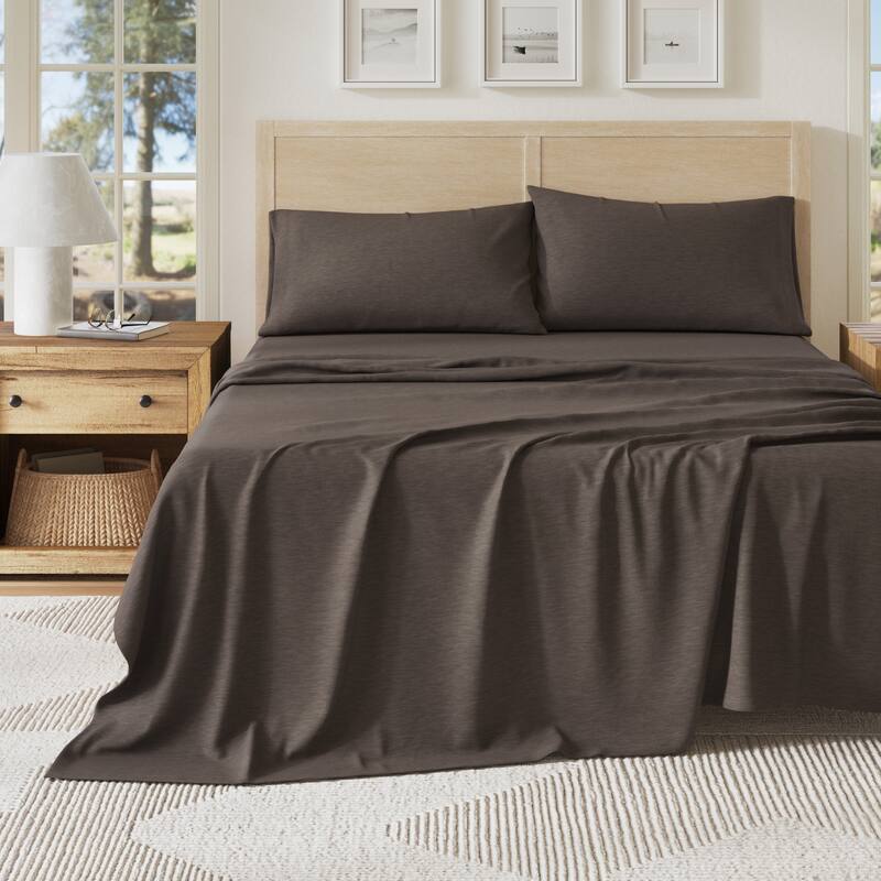 Linery & Co. Heathered Melange Cotton Jersey Knit Sheet Set - Queen - Charcoal