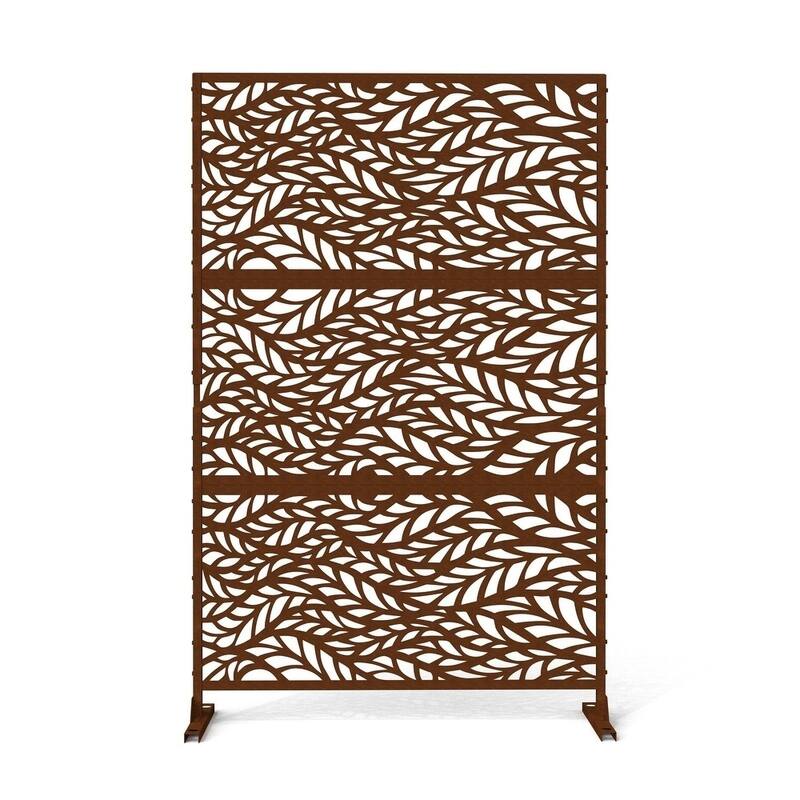 Free Standing Flowleaf Black Decorative Outdoor Privacy Screen, 47" L x 76" H