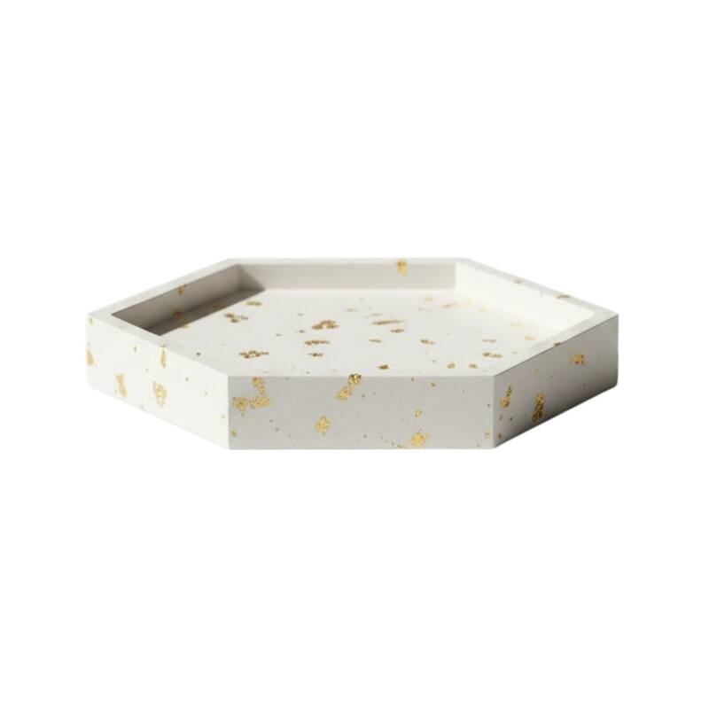 HomeRoots 5" White And Gold Resin Handmade Hexagon Trinket Tray - 4.50 in. x 0.50 in. x 4.00 in.