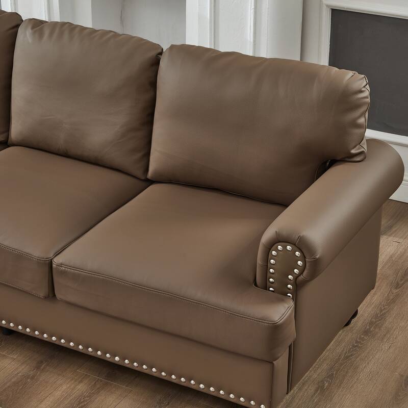 Classic Design Sectional Sofa Loveseat Couch with Pillow Back（Leather/Polyester)