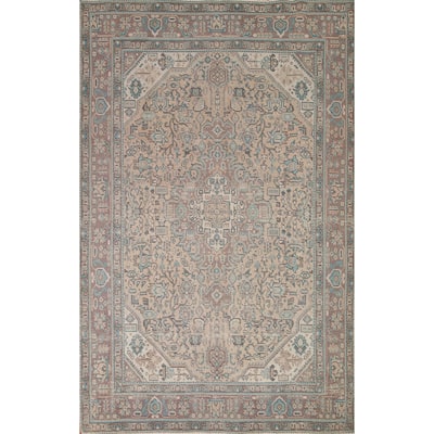 Distressed Tabriz Persian Vintage Area Rug Hand-knotted Wool Carpet - 6'6" x 9'3"