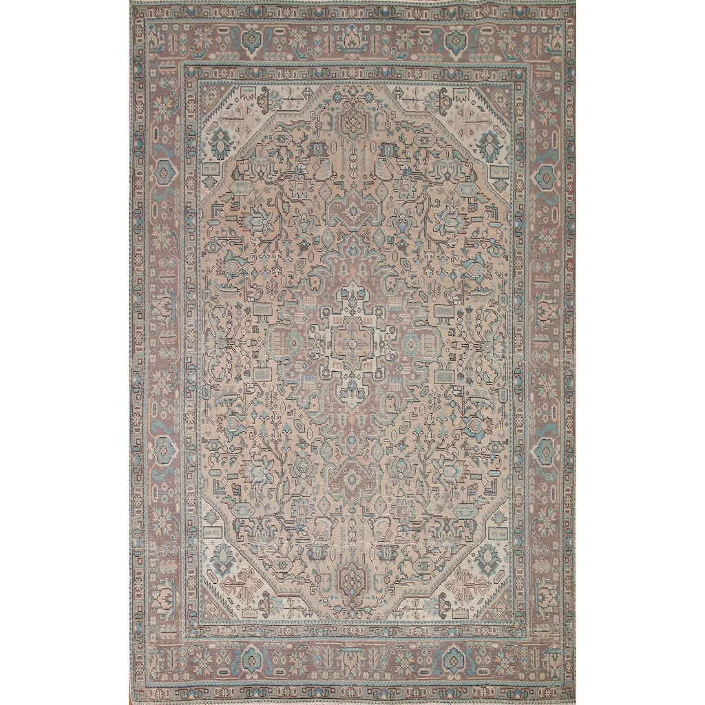 Distressed Tabriz Persian Vintage Area Rug Hand-knotted Wool Carpet - 6'6" x 9'3"