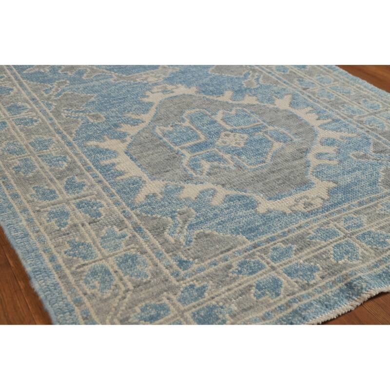 Hand Knotted Oriental 100% Wool Carpet Transitional Geometric Navy Blue & Blues Oushak Runner Rug - 15' 11'' X 3' 4''
