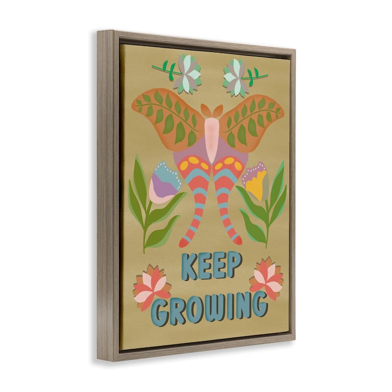 Stupell Keep Growing Butterfly Framed Floater Canvas Wall Art Design By Julia Fox