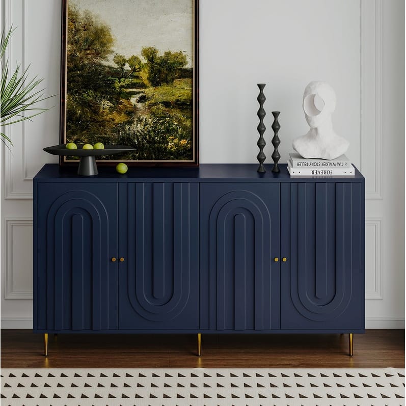 Modern 4-Door Wooden Sideboard Cabinet for Living Room Storage and Organization
