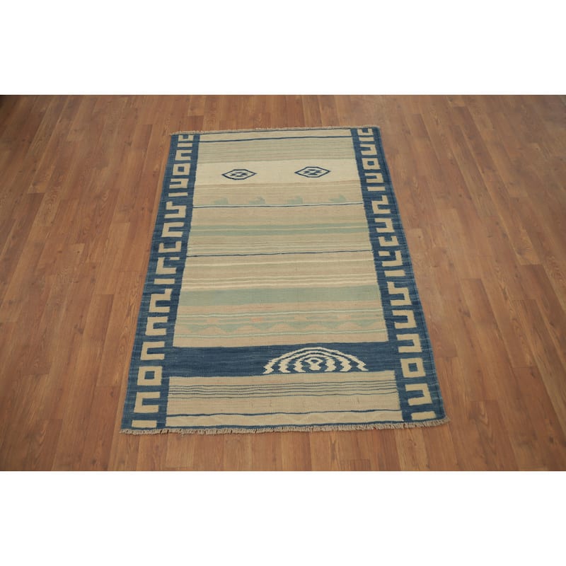 Hand Woven Oriental 100% Wool Carpet Southwestern Tribal Multi-Colored Kilim Area Rug - 4' 7'' X 3' 3''