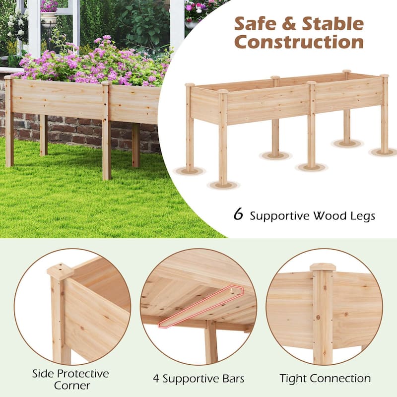 Costway Raised Garden Bed Elevated Fir Wood Planter Box with 2 Large - See Details