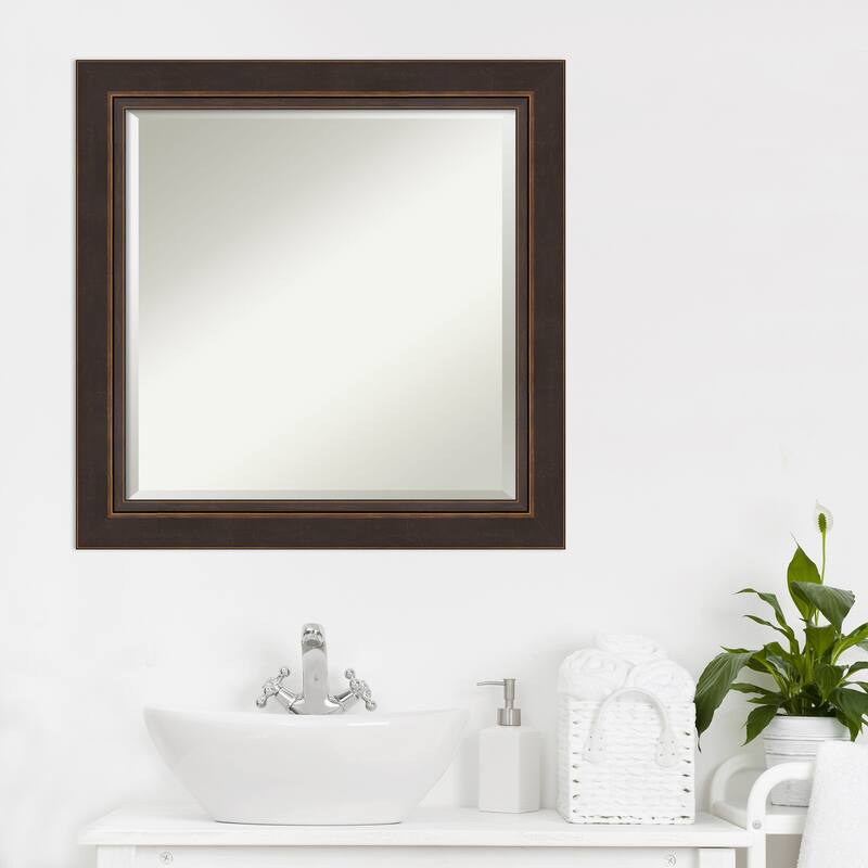 Beveled Wood Bathroom Wall Mirror - Lara Bronze Frame - Lara Bronze