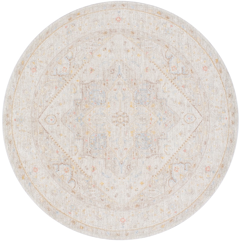 Livabliss Traditional Avant Garde Medallion Area Rug - 6'7" x 6'7" Round - Taupe