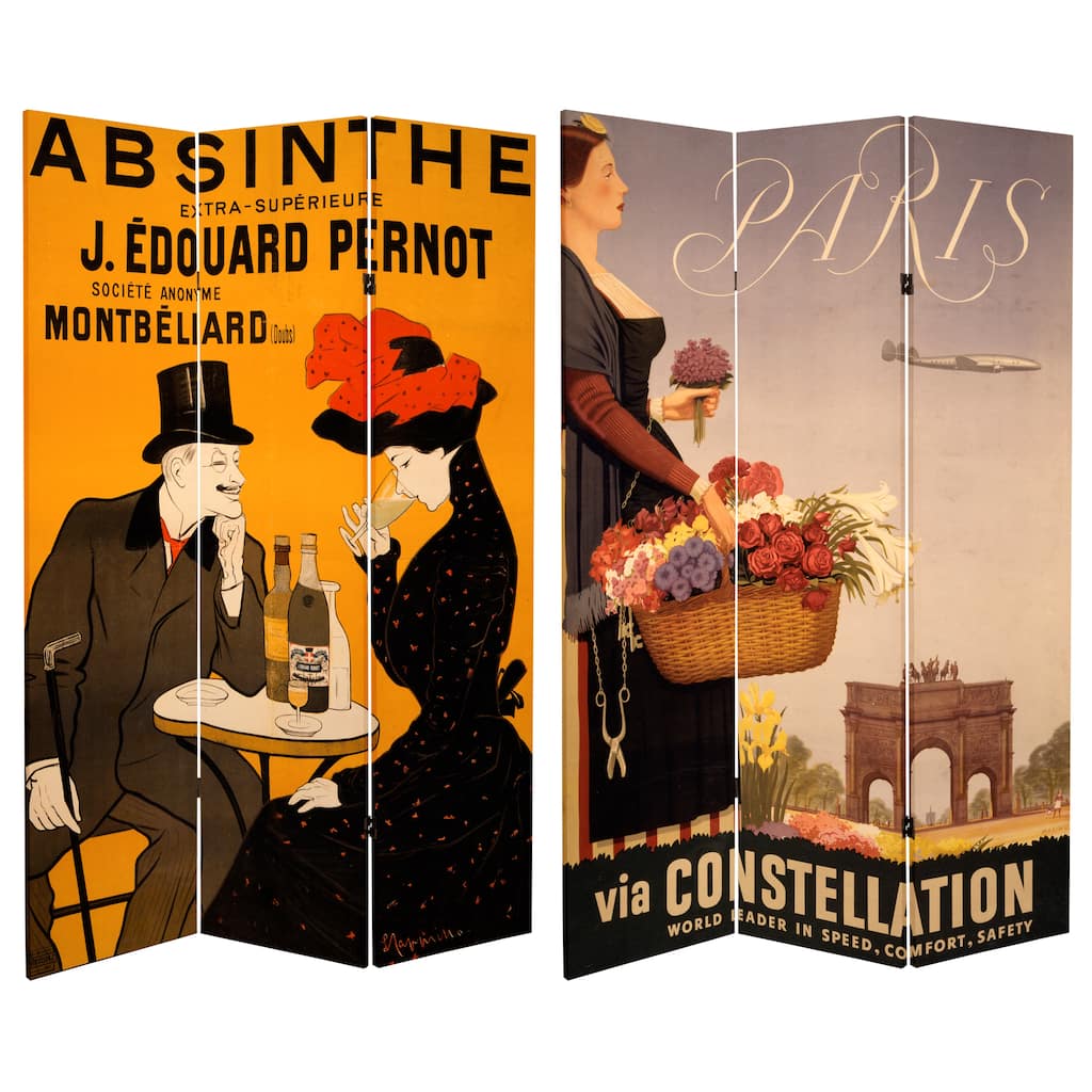 Handmade Canvas Double-sided 6-foot Absinthe Room Divider (China) - 70.8 x 48