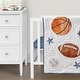 preview thumbnail 5 of 4, Sweet Jojo Designs Sports Theme Boy 3p Mini Crib Bedding Set Watercolor Soccer Balls Football Baseball Basketball Blue Stars