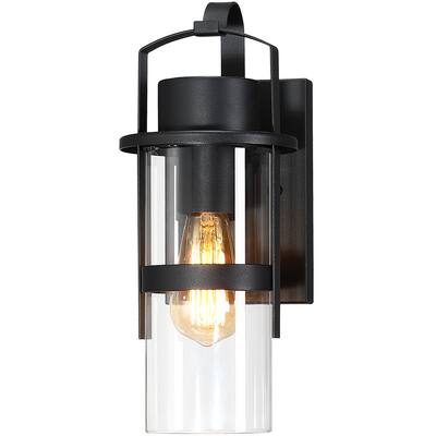 Black Outdoor Wall Lantern Sconce Light with Clear Glass Cylinder - 13.5"H