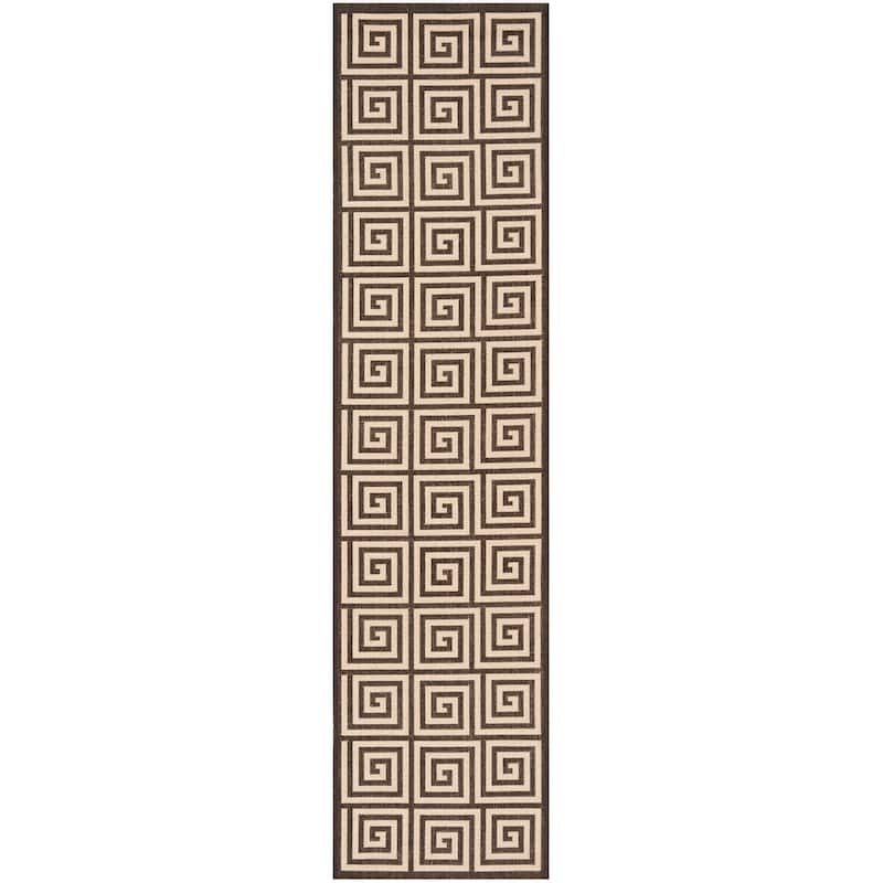 SAFAVIEH Linden Cathy Indoor/ Outdoor Waterproof Patio Backyard Rug - 2'2" x 8' Runner - Creme/Brown