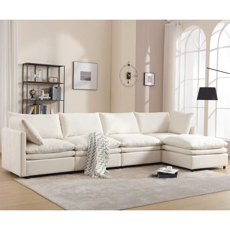 129.92'' Chic U-Shaped 5-Seat Sectional Sofa with Chaise Lounge and Pillows, Upholstered Sleeper Couch for Your Living Space