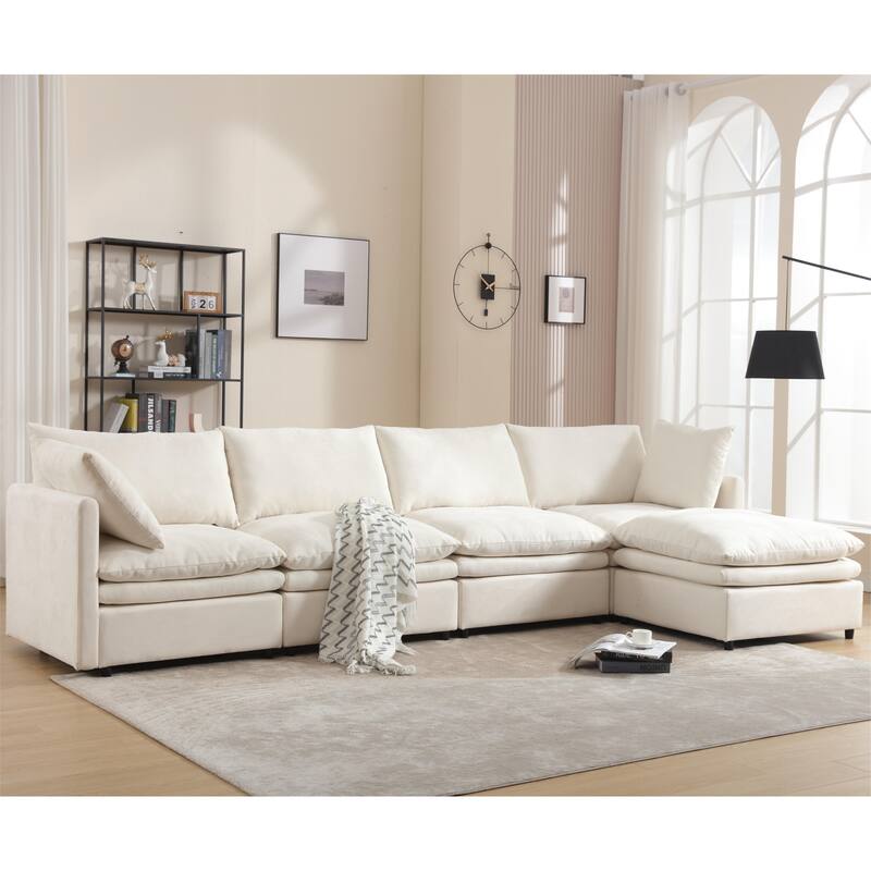 129.92'' Contemporary U-Shaped 5-Seat Sofa with Chaise Lounge and Pillows, Upholstered Sleeper for Living Room