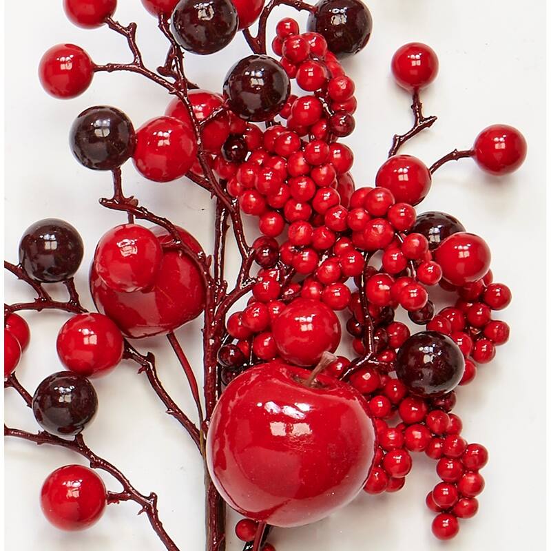 18" Artificial Christmas Red Apples and Berries Spray, Set of 3 - 18