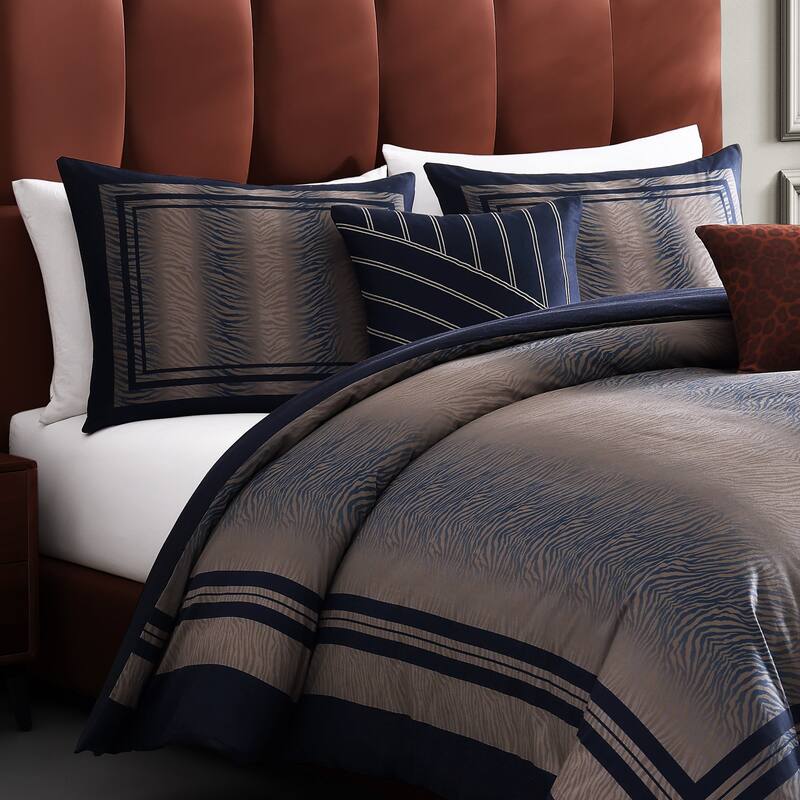 Bebejan Dark Blue Animal Prints 100% Cotton Sateen 5 Piece Reversible Comforter Set