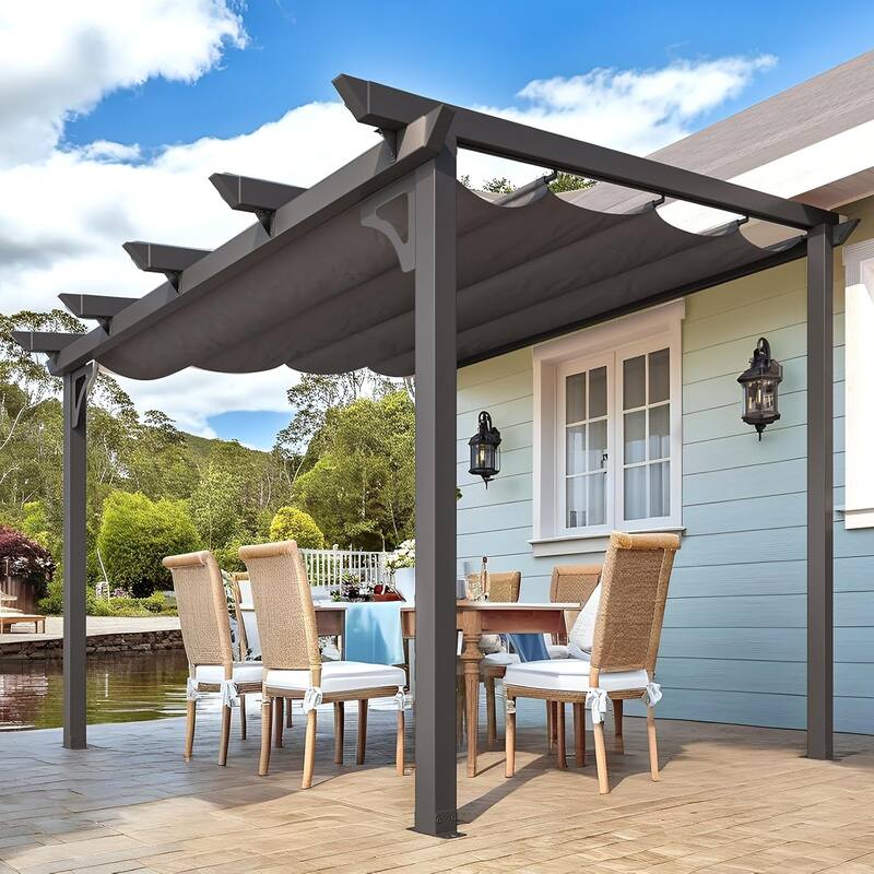 AECOJOY Outdoor Gazebo for Patio, Retractable Pergola with Adjustable Sun Shade Canopy Roof