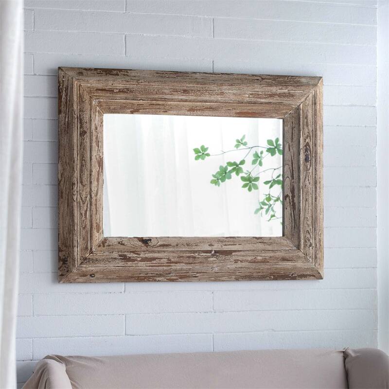 Rectangle Wall Accent Mirror with Distressed Wood Frame
