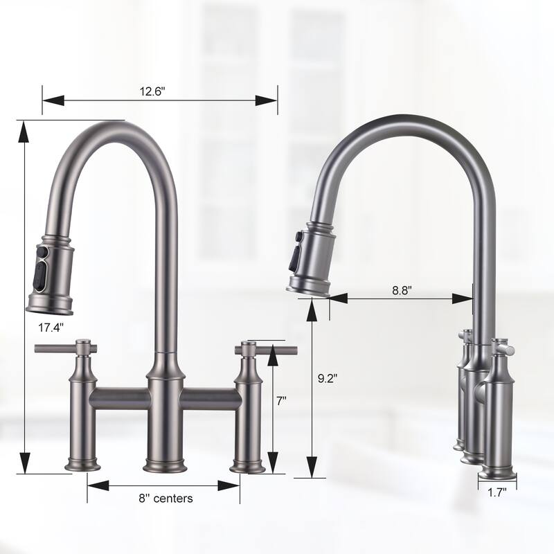 WOWOW Double Handle Pull Down Sprayer Bridge Kitchen Faucet