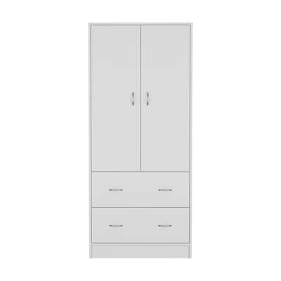 19" Modern Double-door Armoire with Hanging Rod and Two Storage Drawers for Bedroom