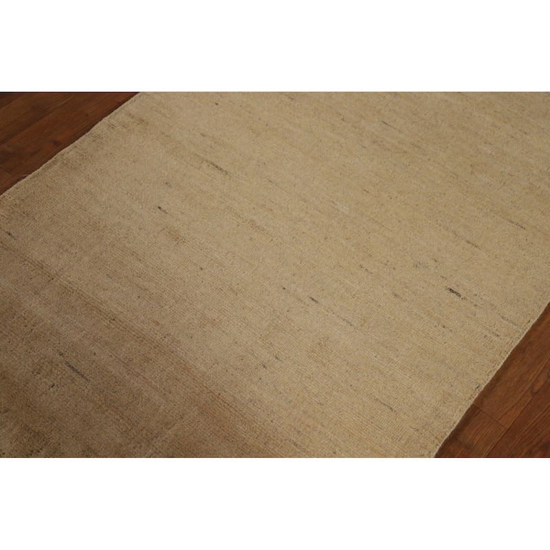 Beige Gold Gabbeh Oriental Runner Rug Hand-Knotted Wool Carpet - 3'0" x 7'6"
