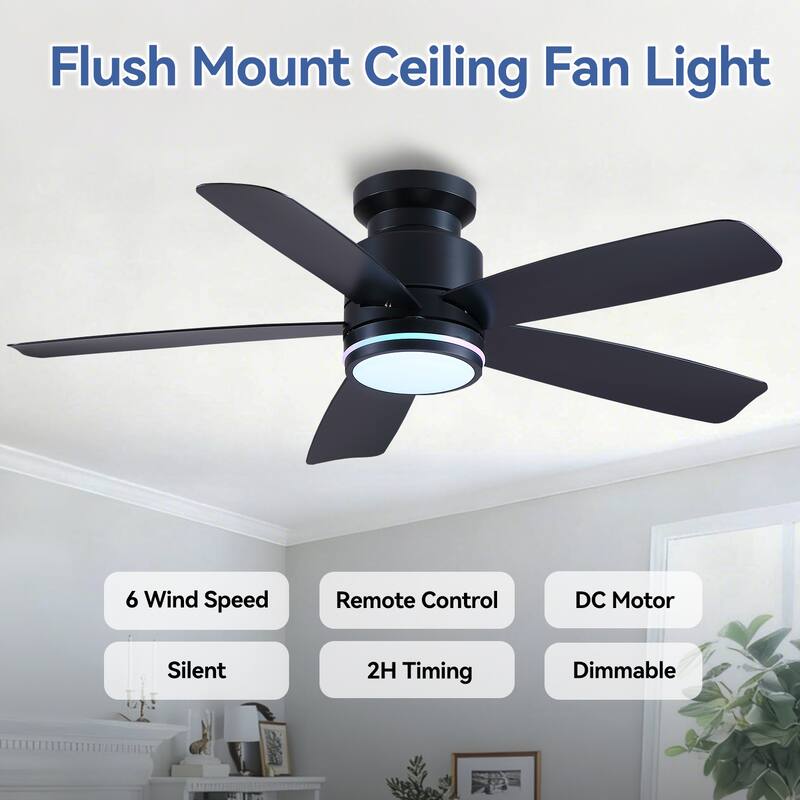 41 and 46 Inches Flush Mount Ceiling Fan with Light and Remote