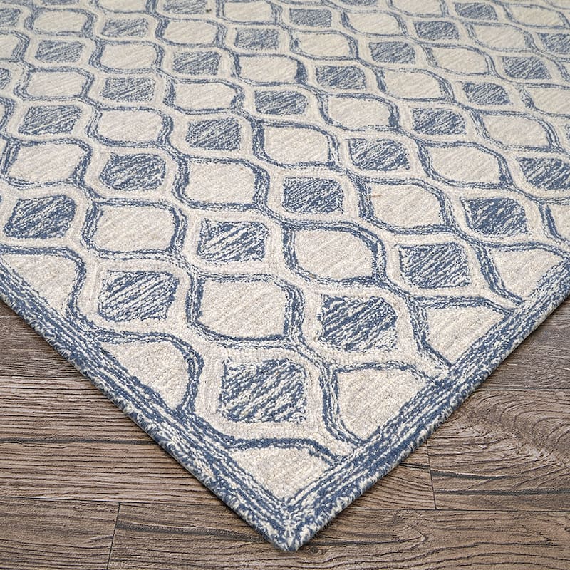 Handmade Terasia Geometric Sea Wool Area Rug