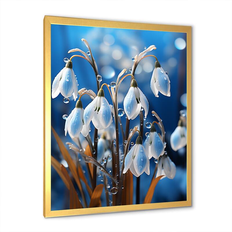 Designart "Winter Snowdrop Flower Photography I" Snowdrops Framed Wall Art Living Room