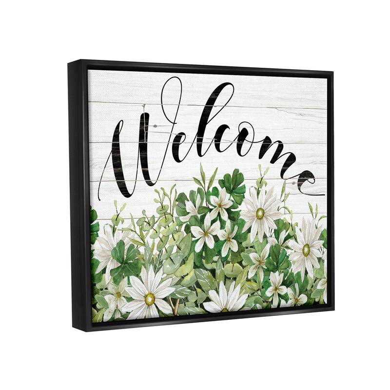 Stupell Welcome Rustic Planked Sign White Flower Blossoms Floater Frame, Design by Cindy Jacobs