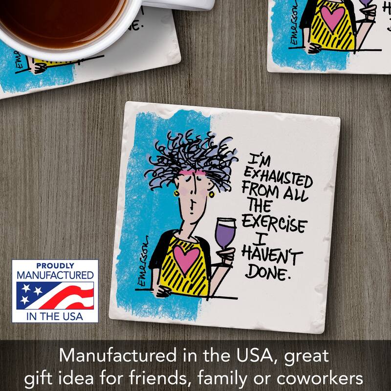 Exercise 4 Pack Absorbent Stone Coasters with Cork Backing 4" Square Made in The USA Absorbent Wipes Clean