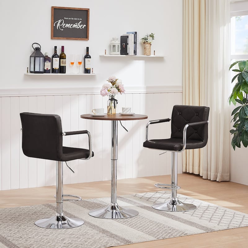 Javlergo Set of 2 Bar Stools Adjustable Swivel PU Leather Barstools with Arm and Back