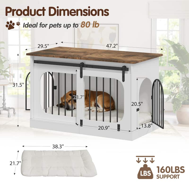 EROMMY Multifunctional Dog Crate Furniture - Heavy Duty Wooden Kennel with Soft Cushion, End Table/TV Cabinet for Indoor Use