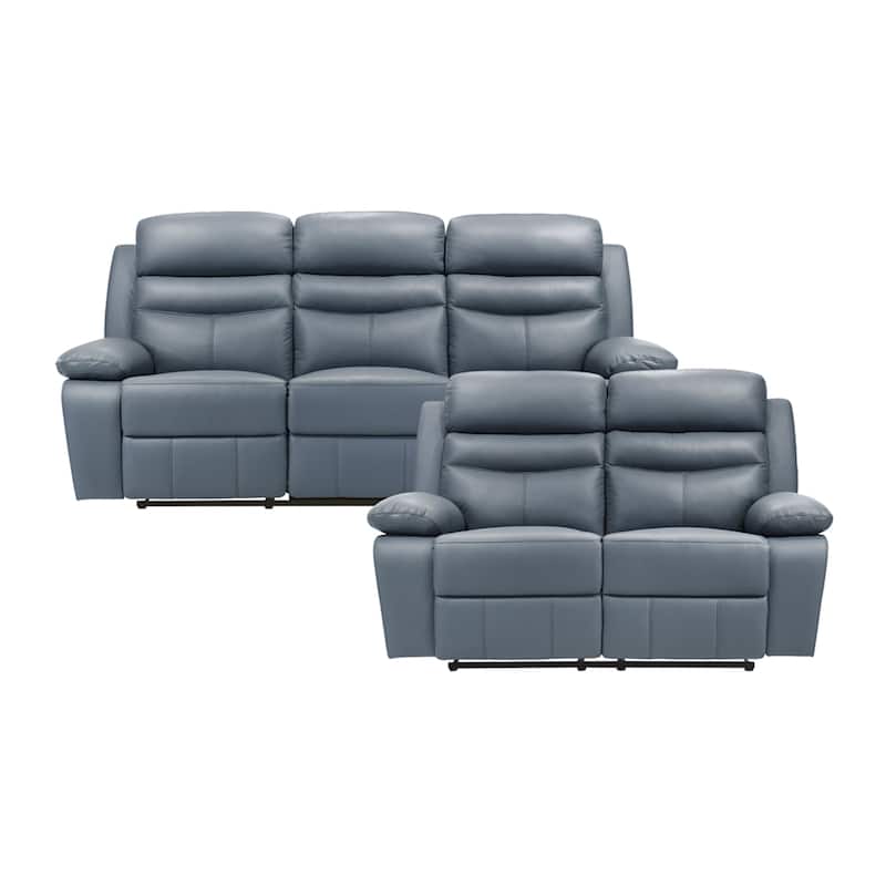 Peperomia Leather 2-Piece Manual Double Reclining Living Room Sofa Set - Blue