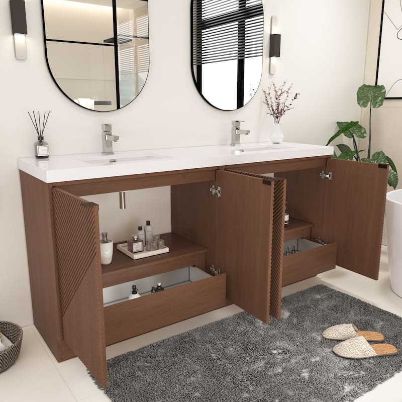Milano 72" Freestanding Bathroom Vanity with Double White Sink