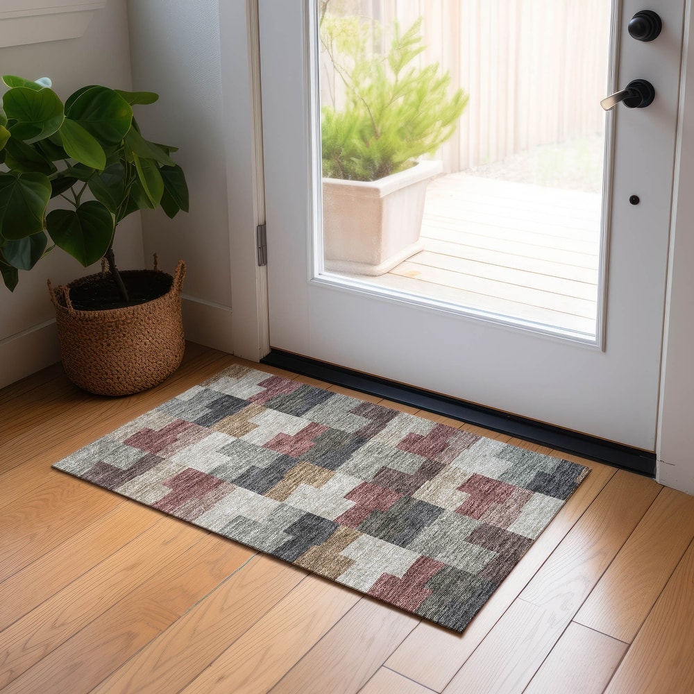 Machine Washable Indoor/ Outdoor Chantille Contemporary Blocks Rug