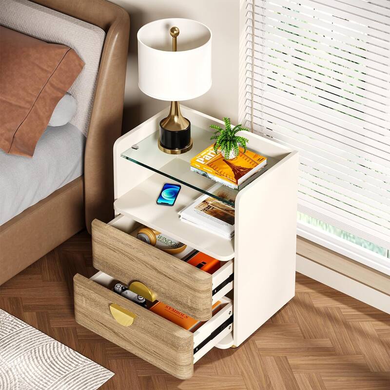 2-Drawer Nightstands with Open Storage Space, Bed Side Table for Bedroom End Table