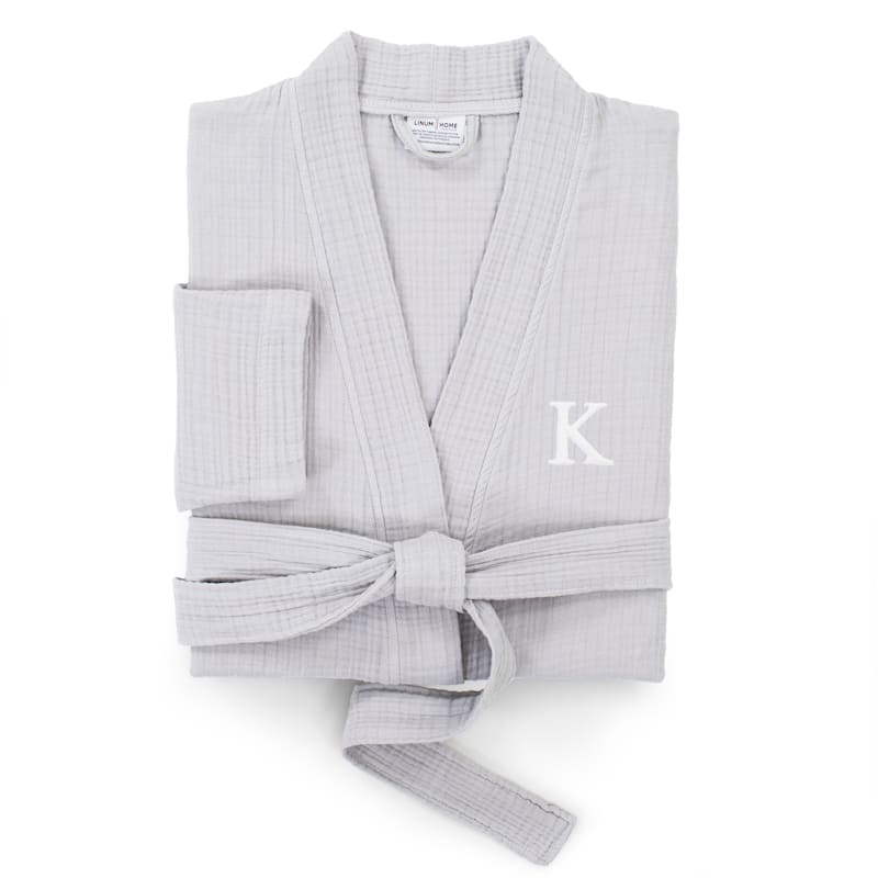Authentic Hotel and Spa Gray 100% Turkish Cotton Smyrna Monogrammed Luxury Robe - S/M - K