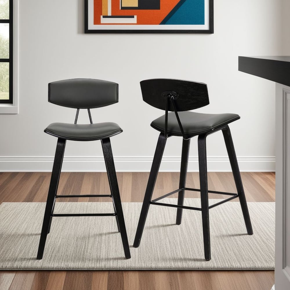 Fox Mid-Century Bar Stool, Upholstered Counter Height Chair with Bentwood Legs