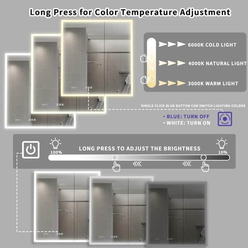 Modland 30"-48"W x 32"H Medicine Cabinet LED Mirrored Wall Mounted Bathroom Mirror with Storage