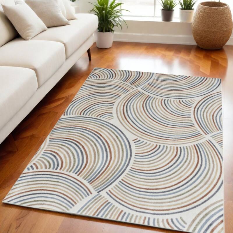 Pifom Power Loomed Geometric Modern Low Pile Area Rug By HomeRoots - 84' X '63' X '0.25 - Oxford Blue - Rectangle