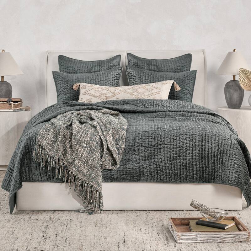 Dimitry 100% Rayon Velvet Quilt by Kosas Home - Bay Green - King