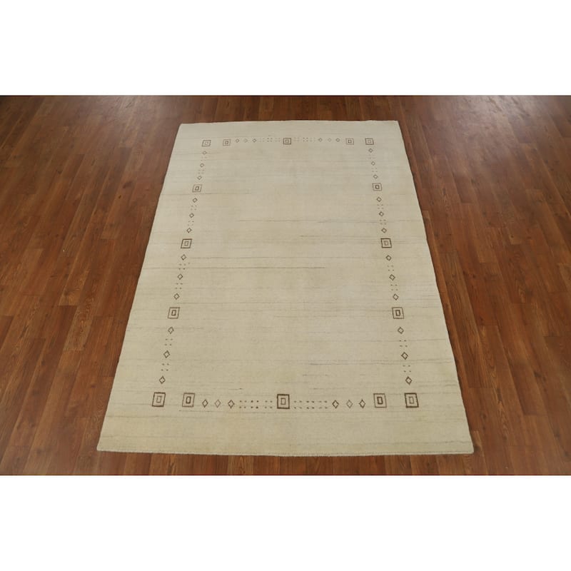 Tribal Beige Gabbeh Indian Rug Hand-Knotted Wool Carpet - 4'0" x 5'9"
